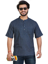Cotton Short Kurta Half Sleeves for Men - Navy Blue | SHAVPRBLU3