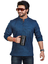 Cotton Short Kurta for Men - Navy Blue | SKAVPRNAV3