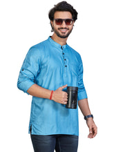 Cotton Short Kurta for Men - Blue | SKSRSSBLU3