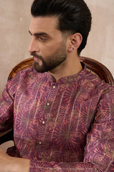 Purple Silk Blend Printed Mandarin Collar Straight Kurta With Trouser MKSET2023