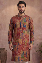 Viscose Rayon Multi Abstract Printed Calf Length Straight Kurta With Trousers MKSET1983