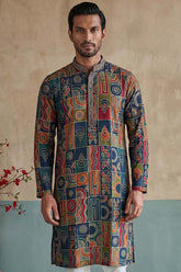 Viscose Rayon Multi Abstract Printed Calf Length Straight Kurta With Trousers MKSET1984