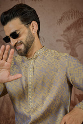 Grey Jacquard Geometric Embroidered Kurta With Trouser MKSET2548
