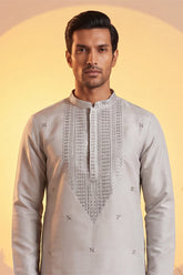 Grey Silk Blend Solid Emboidered Sequins Kurta With Trouser MKSET2280