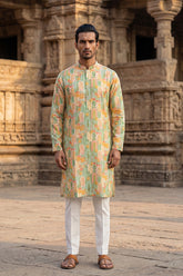 Green Silk Blend Printed Straight Kurta With Trousers MKSET2118