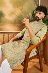 Green Silk Blend Solid Embroidered Straight Kurta MKU1493