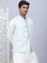 Embossed Nehru Jacket With Solid Kurta Pyjama Set-JOKPWC-592