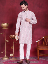 Men's Chikankari Embroidered Kurta Pyjama Set ( JOKP 5020 Purple )