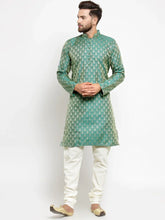 Men Green & Beige Self Design Kurta with Churidar ( JOKP 568 Green )-JOKP-568