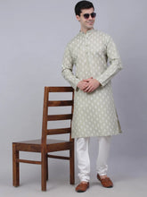 Men's Cotton Floral printed kurta Pyjama Set ( JOKP 650Grey )-JOKP-650