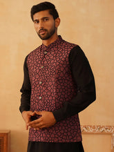 Embroidered Silk Blend Nehru Jacket-JOWC-4106Coral