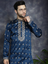 Men's Navy Blue Chikankari Embroidered Kurtas ( KO 5042Navy )