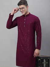 Men Purple Embroidered Sequinned Kurtas