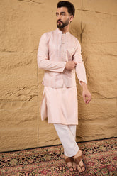 Pink Silk Blend Woven Design Mandarin Collar Koti MKOT1013