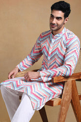 Pink Viscose Rayon Chevron Printed Straight Kurta with Trousers MKSET1008PNK