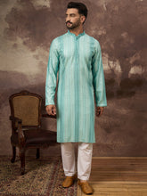 Men Blue Viscose Rayon Solid Embroidered Straight Kurta with Trouser-MKSET1324