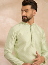 Men Teal Polyester Solid Embroidered Straight Kurta Sets-MKSET1839