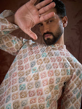 Men White Silk Blend Ethnic Motifs Printed Straight Kurta With Trouser-MKSET1924