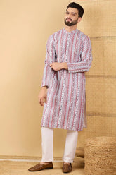 White Viscose Rayon Geometric Embroidered Straight Chikankari Kurta MKU1033