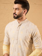 Men Yellow Viscose Rayon Ethnic Motifs Embroidered Straight Kurta-MKU1138