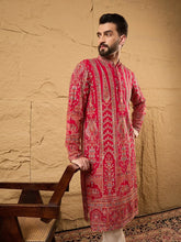 Men Pink Georgette Solid Embroidered Straight Kurta-MKU1160