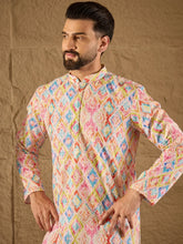 Men Multi Viscose Rayon Abstract Embroidered Straight Kurta-MKU1251