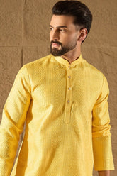 Yellow Viscose Rayon Embroidered Mandarin Collar Straight Kurta MKU1300