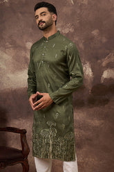 Green Silk Blend Solid Embroidered Straight Kurta MKU1332