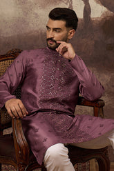 Mauve Silk Blend Solid Embroidered Straight Kurta MKU1368