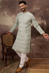 Green Viscose Rayon Solid Embroidered Straight Kurta MKU1386