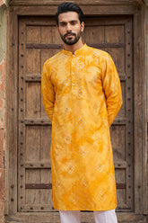 Yellow Silk Blend Embroidered Straight Kurta MKU1466