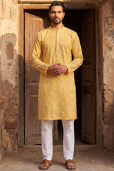 Yellow Viscose Rayon Shibori Embroidered Straight Kurta MKU1483