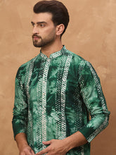 Men Green Silk Blend Shibori Embroidered Straight Kurta-MKU1538
