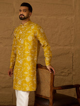 Men Yellow Viscose Rayon Solid Embroidered Straight Kurta-MKU1703