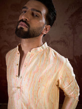 Men Cream Silk Blend Abstract Printed Straight Kurta-MKU1907