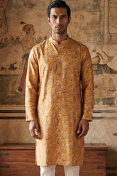 Mustard Silk Blend Printed Straight Kurta MKU1976