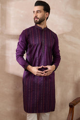 Purple Silk Blend Embroidered Mandarin Collar Straight Kurta MKU2038