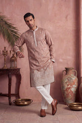 Pink Silk Blend Solid Embroidered Kurta MKU2173