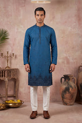 Blue Silk Blend Embroidered Straight Kurta Sets MKSET2290