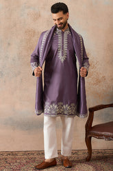 Lavender Silk Blend Solid Embroidered Kurta & Trouser With Dupatta MKPD1009