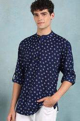Blue Cotton Bandhani Printed Straight Short Kurta For Men MSKU1001BLU