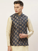 Men's Navy Printed Nehru Jacket