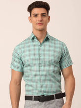 Indian Needle Men's Cotton Checked Half Sleeve Formal Shirts-SF-815Green