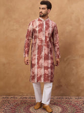 Men Brown Silk Blend Shibori Embroidered Straight Kurta With Pant Set-MKSET1539
