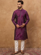 Men Purple Silk Blend Geometric Printed Straight Kurta With Pant Set-MKSET1518