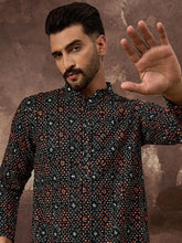 Men Black Viscose Rayon Bandhani Embroidered Straight Kurta With Pant Set-MKSET1402