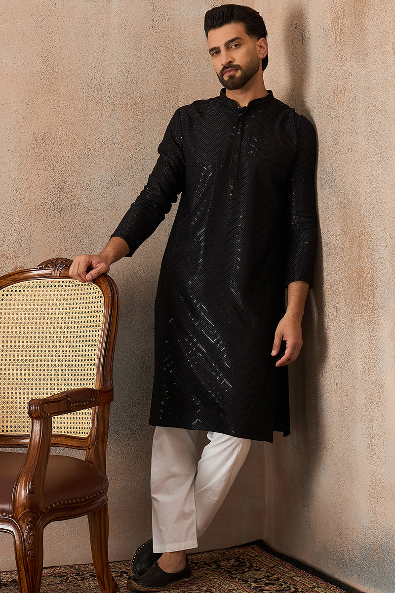 Black Rayon Embroidered Solid Straight Kurta MKU2190
