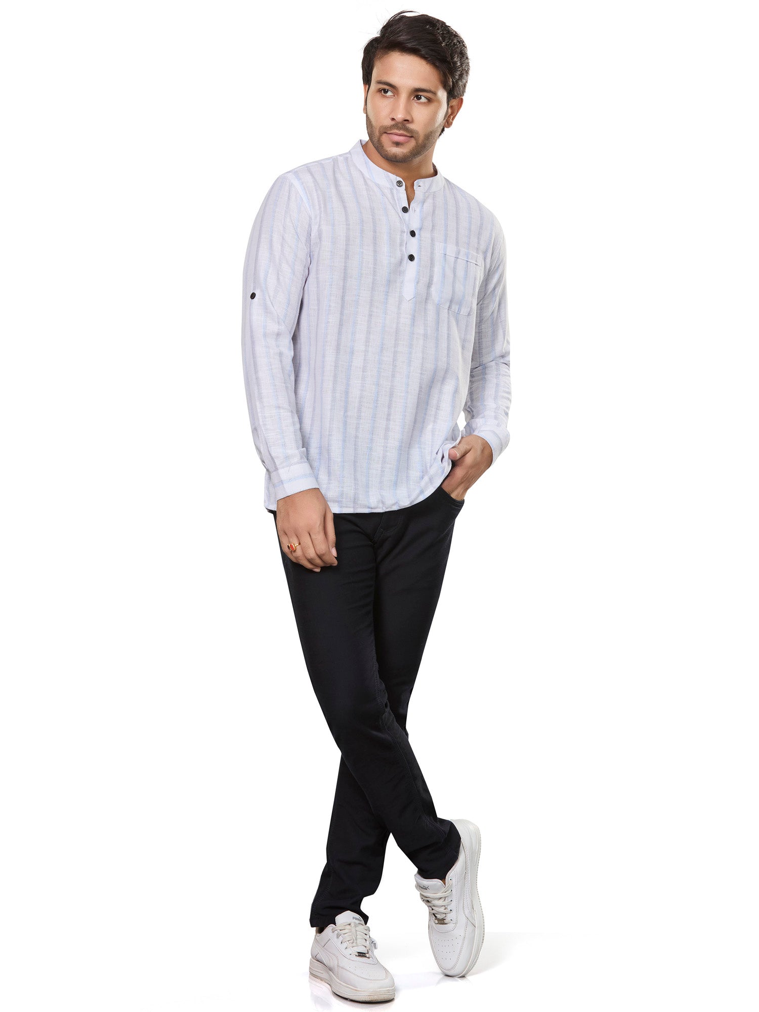 white Cotton Striped Kurtas Short Kurta | DesiQlo 2