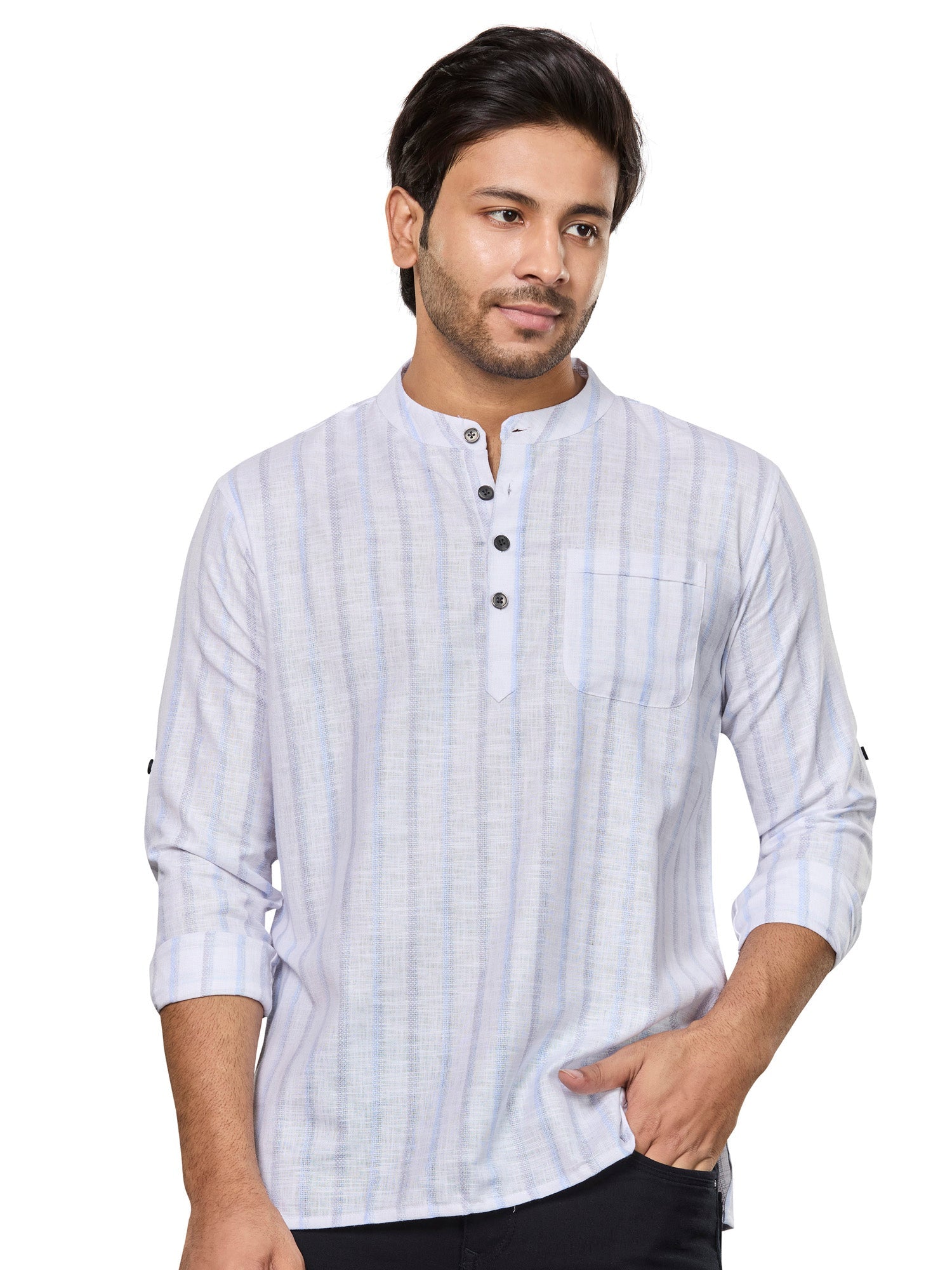 Cotton Short Kurta for Men - White | SKRTSTWBLG