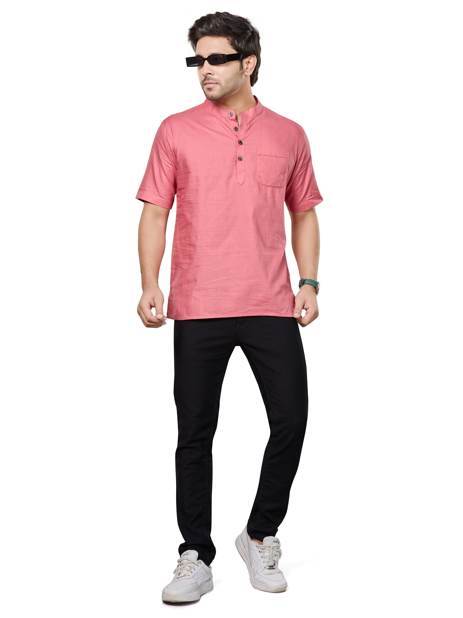 Cotton Short Kurta for Men - Peach | SHSRSSPIN3